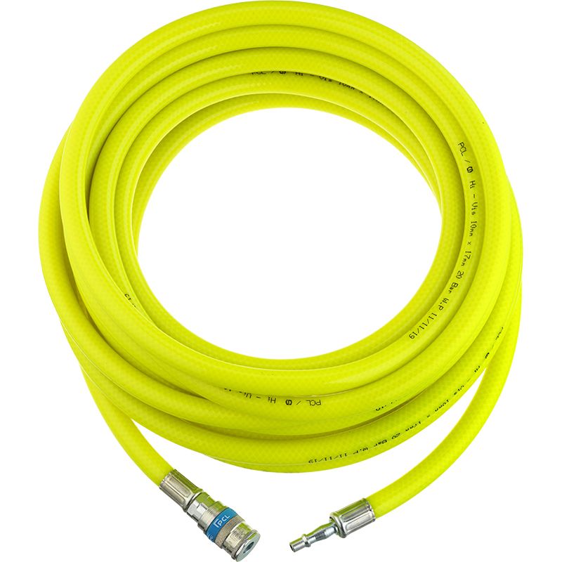 Hose Assembly Yellow High Visibility, 10m of 10mm i/d Hose, Standard Adaptor to Vertex Coupling