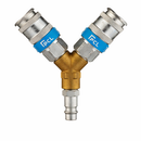 XF-Euro Twin Air Line Coupling | Dual Quick Release Splitter — Y-Style Pneumatic Connector