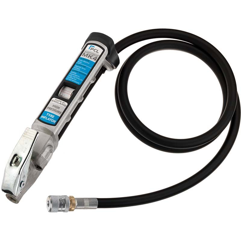 Light Gray AIRFORCE MK4 High Pressure Tyre Inflator 1.8m Hose 8V1 Screw-On Connector